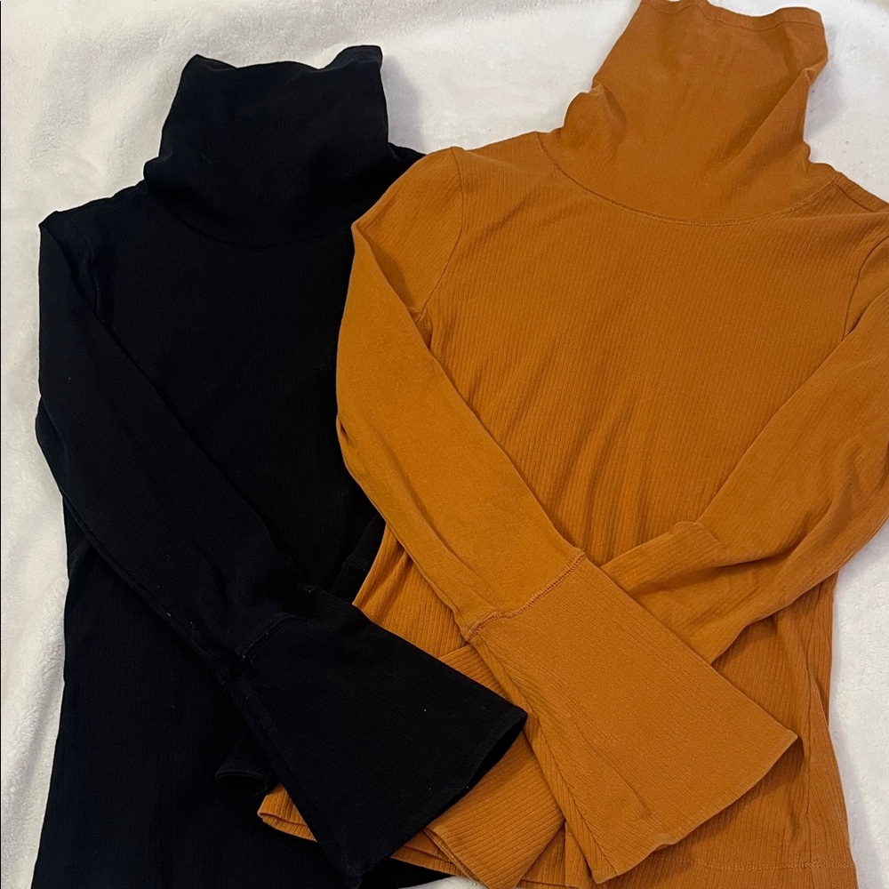 Free People Black and Mustard  Turtleneck Sweater Duo